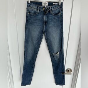 FRAME Slim Distressed Skinny Blue Denim Jeans